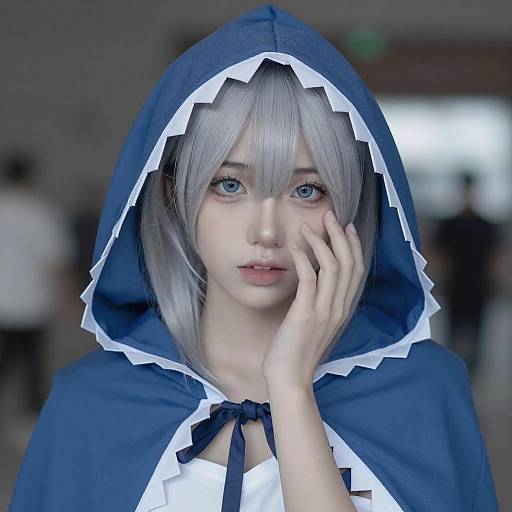 Silver-Haired Woman in Blue Cloak