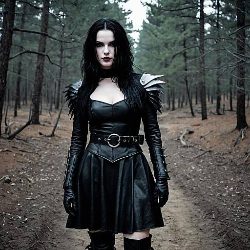 Eerie Gothic Cosplay in Dark Forest