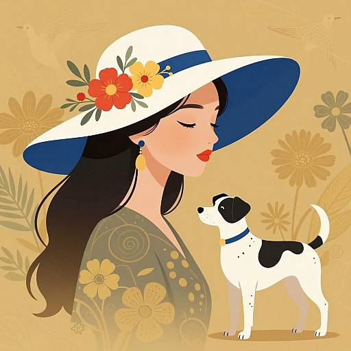 Elegant Woman in Floral Hat Illustration