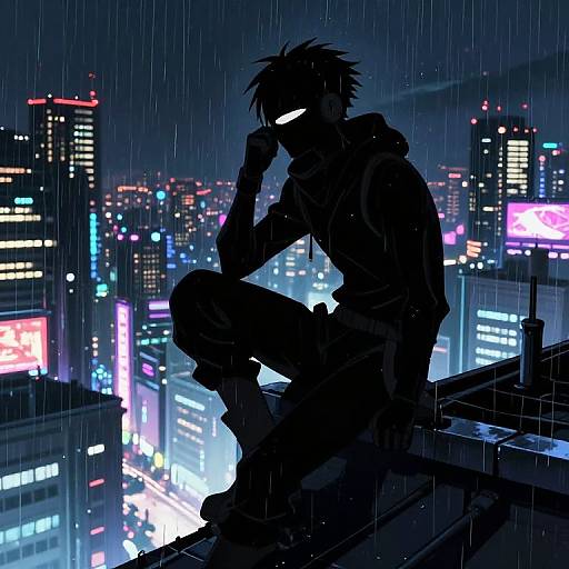 Neon-Lit Shadow Ninja Silhouette