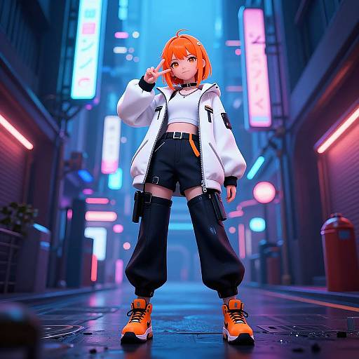 Neon Anime Girl in Futuristic Alley