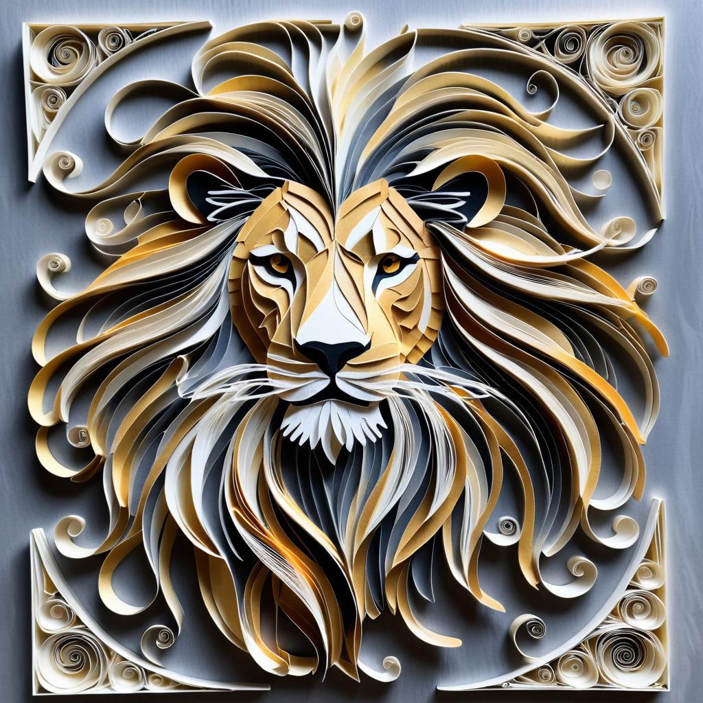 Majestic Lion in Vintage Quilling Art