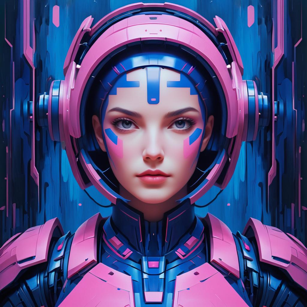 Serene Android in Dystopian Art Style