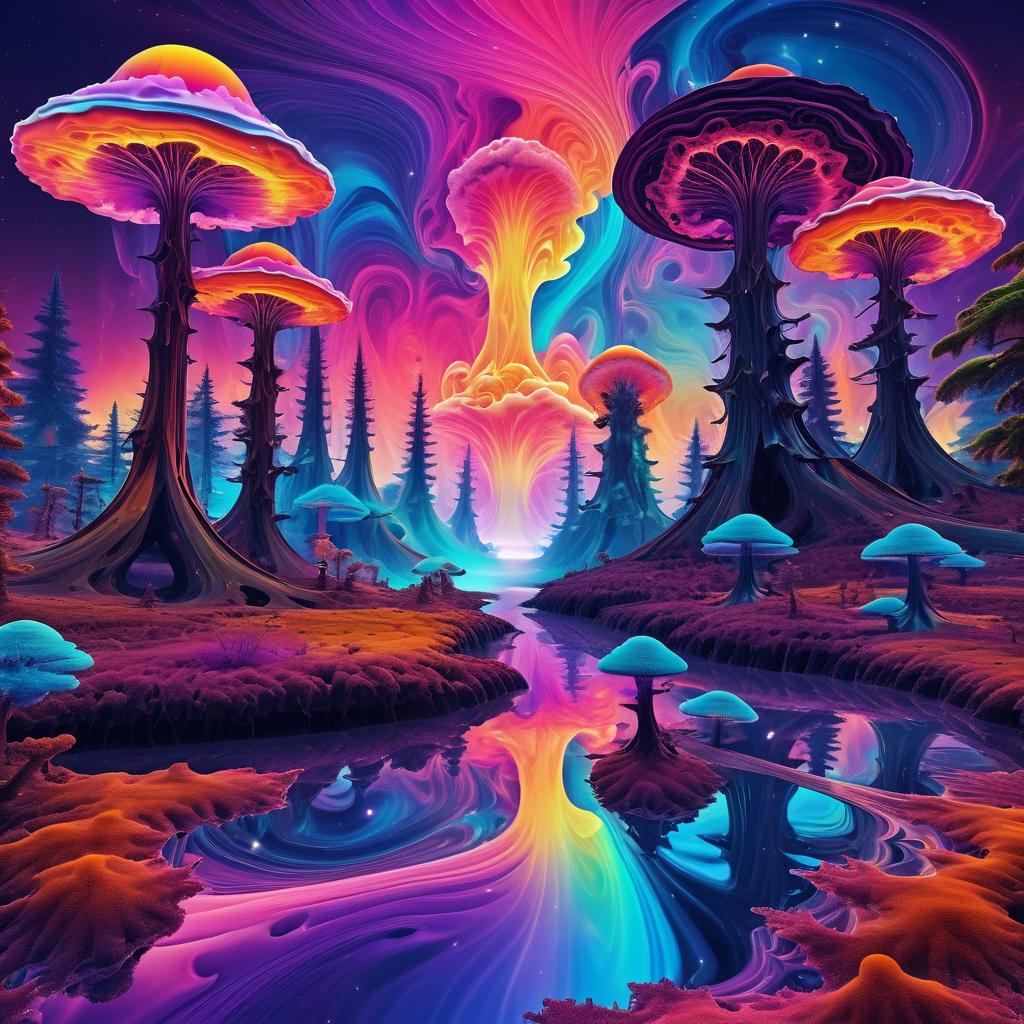 Colorful Psychedelic Mushroom Forest Landscape