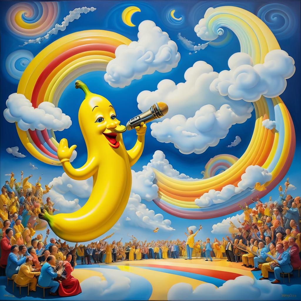 Surreal Singing Banana on Cloud Stage