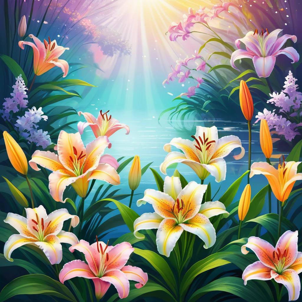 Enchanting Digital Illustration of Lilies