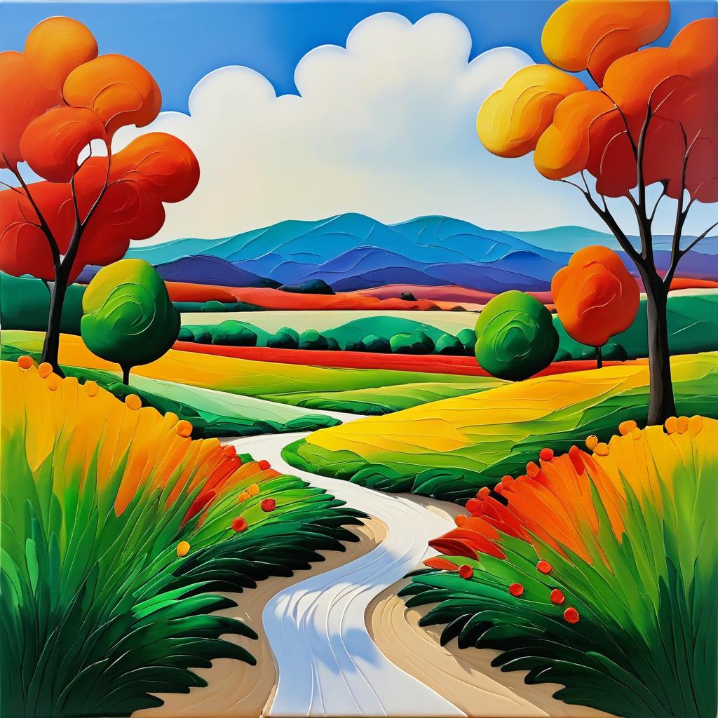 Vibrant Impasto Landscape Inspired by O'Keeffe