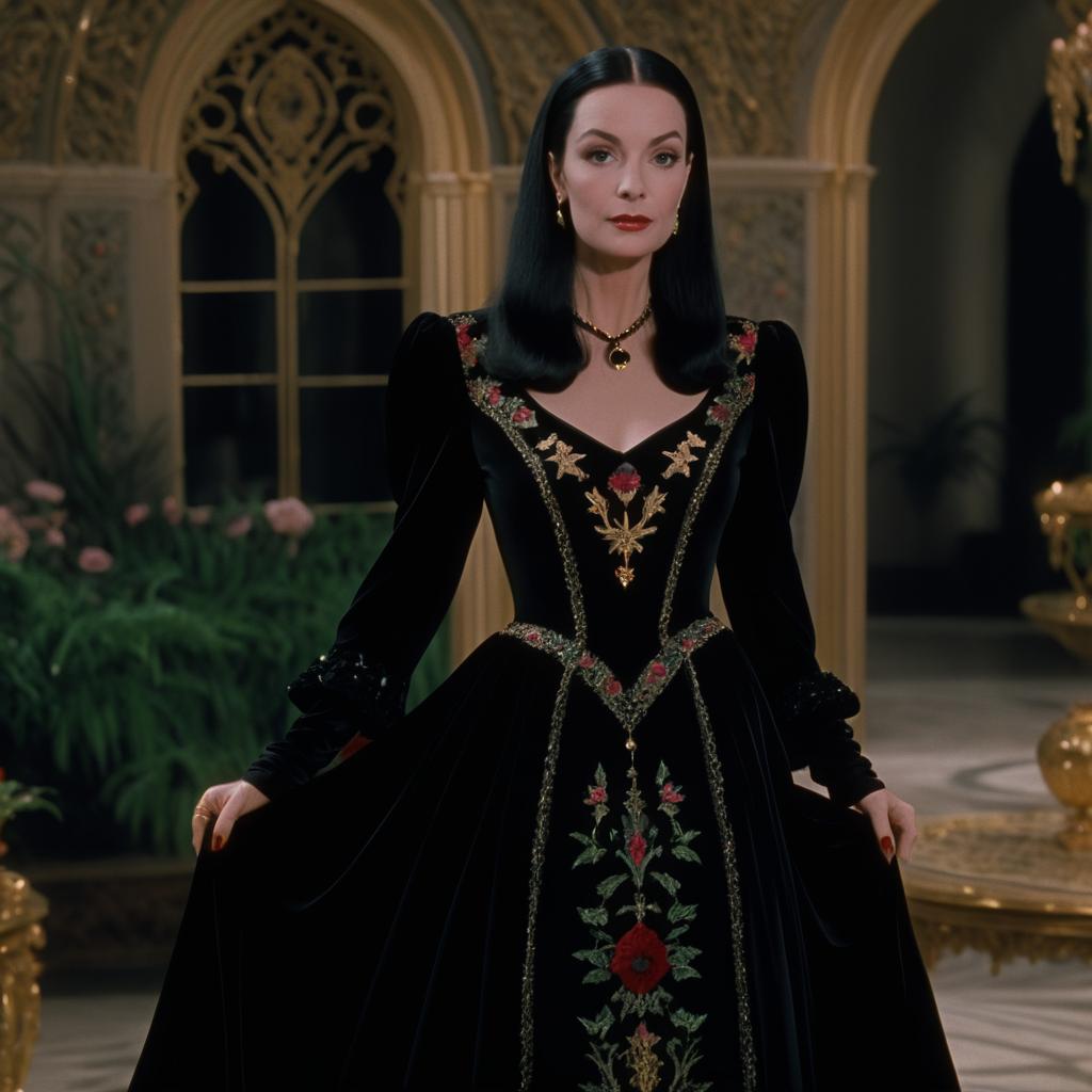 Morticia Addams in Cinematic 90s Fashion