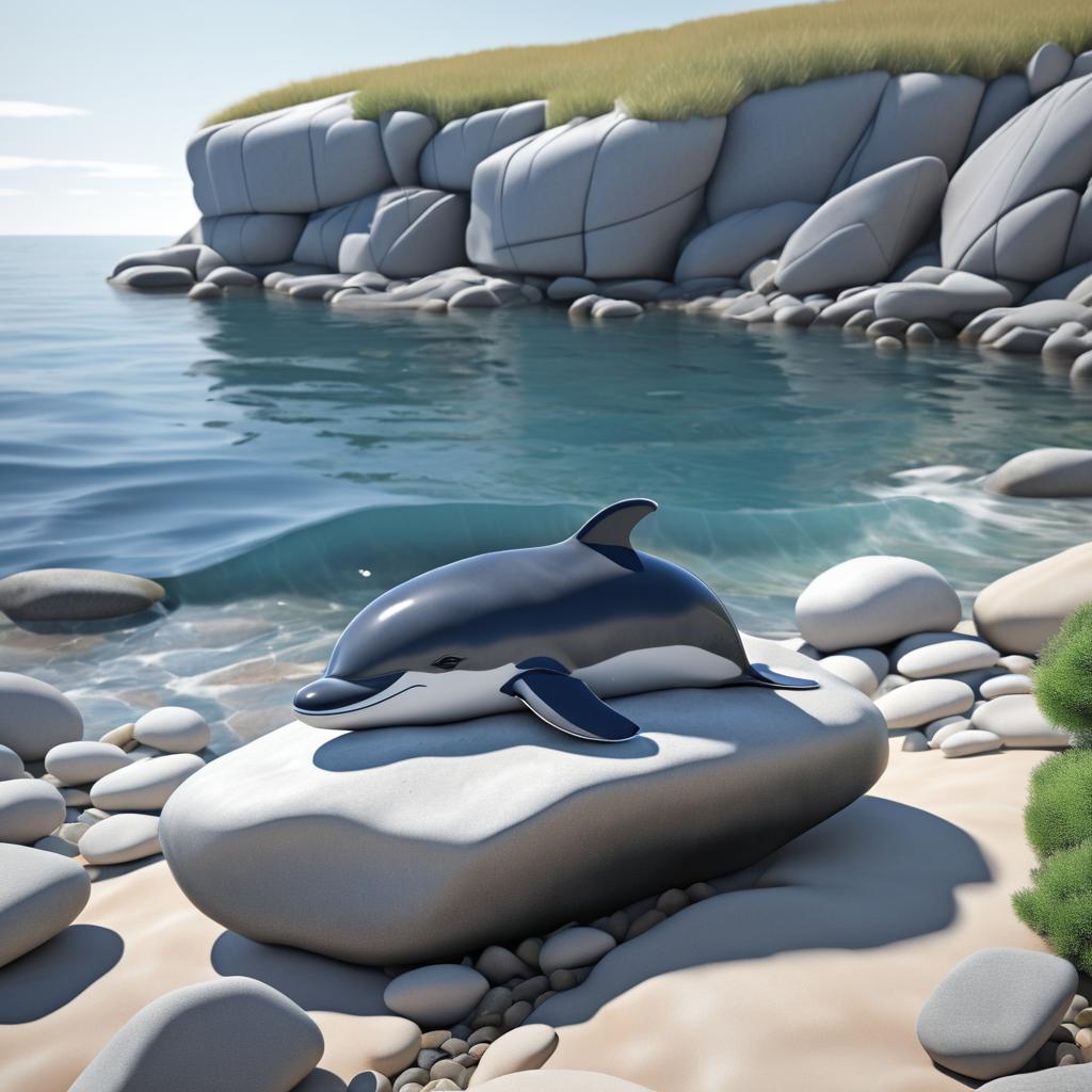 Photorealistic Baby Whale on Rocky Shore