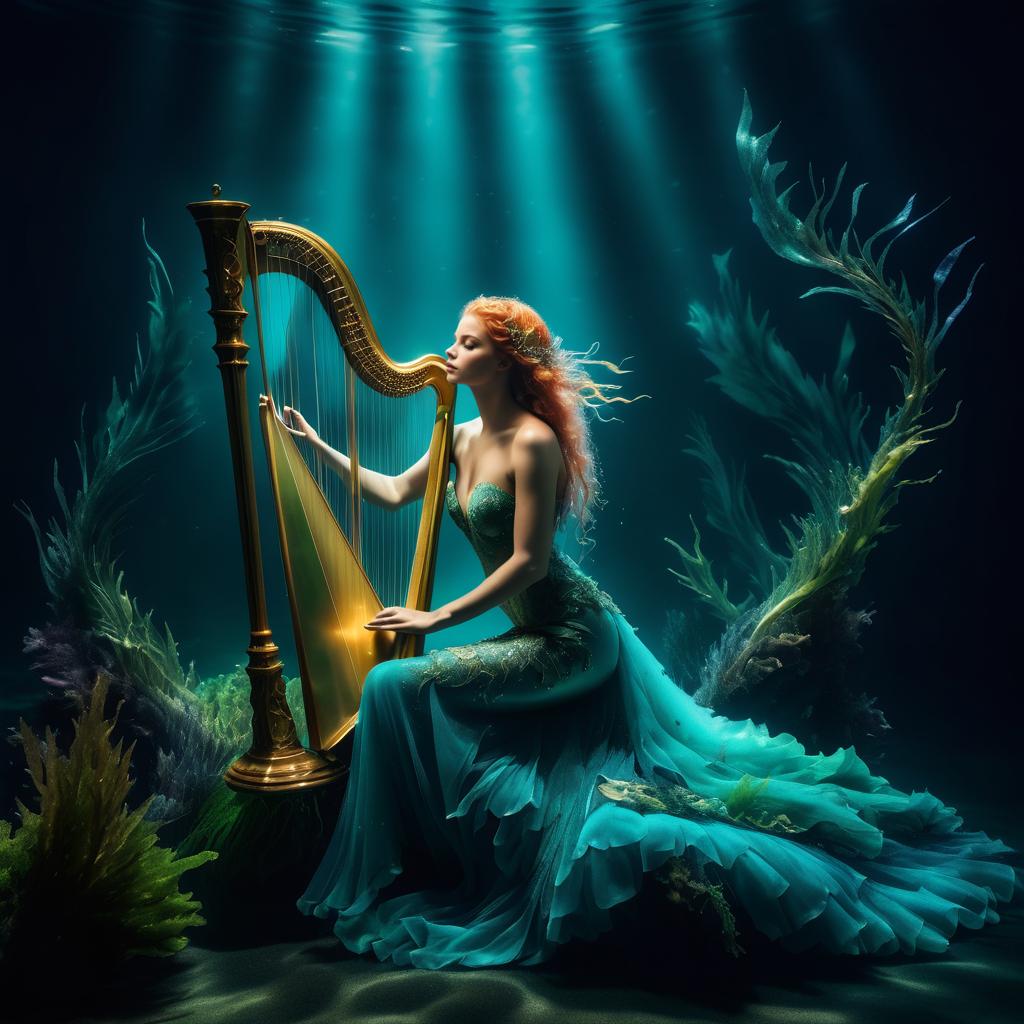 Mystical Mermaid Playing Harp in Style