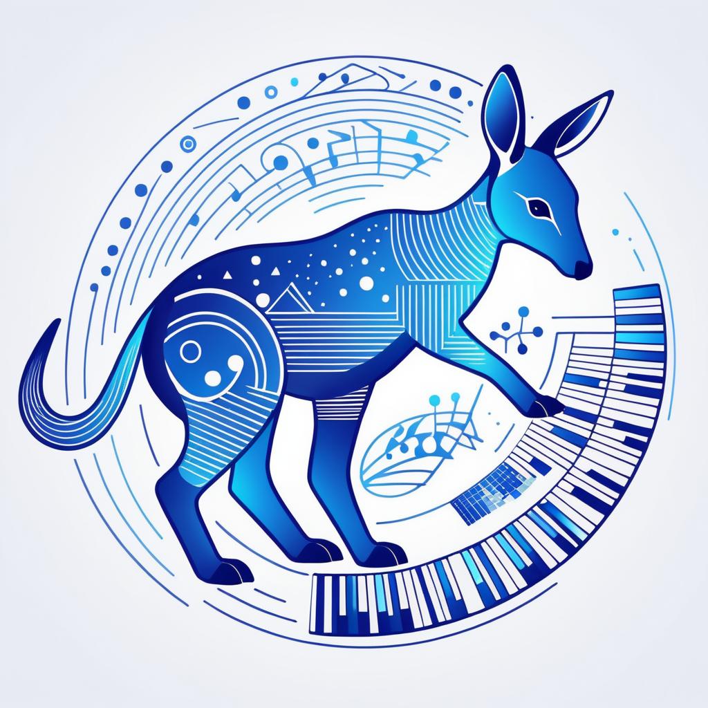 Kangaroo Synth Player in Line Art