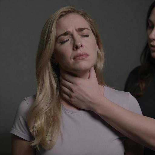 Distressed Woman Being Choked by Muscular Arm