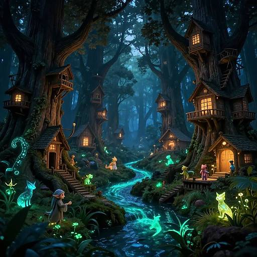 Bioluminescent Fantasy Forest Village