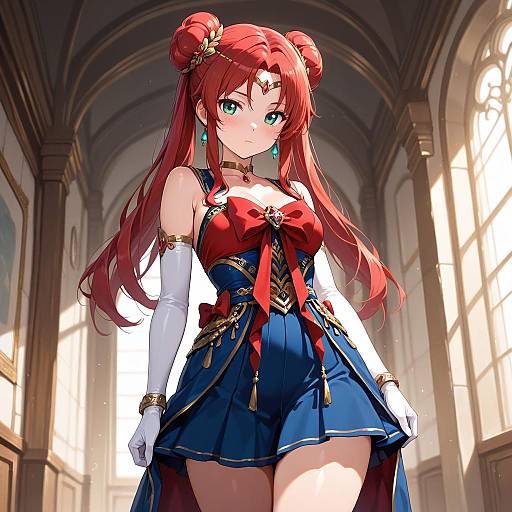 Elegant Girl with Double Buns and Jewelry