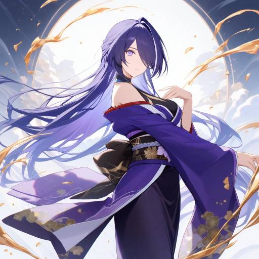 Elegant Cowgirl in Purple Kimono
