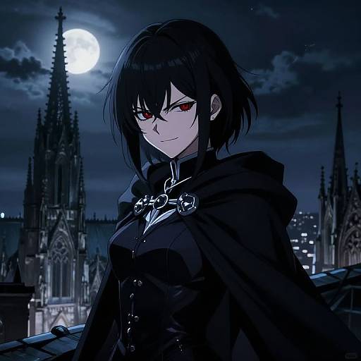 Sly Evil Anime Girl on Gothic Rooftop