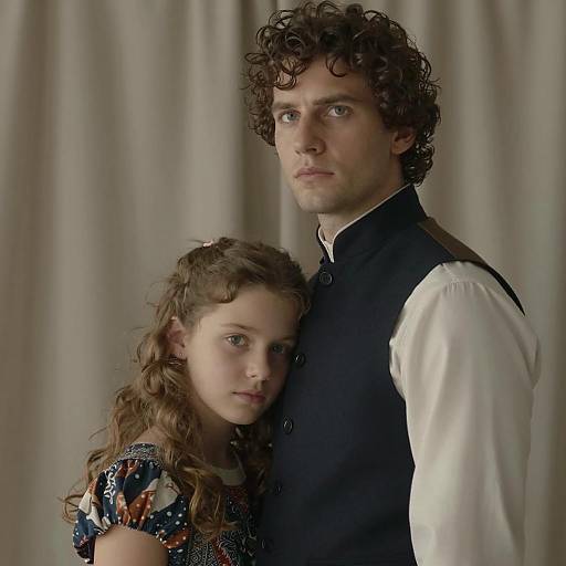 Man and Young Girl with Curly Hair