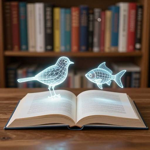 Luminous Wireframe Creatures from Book