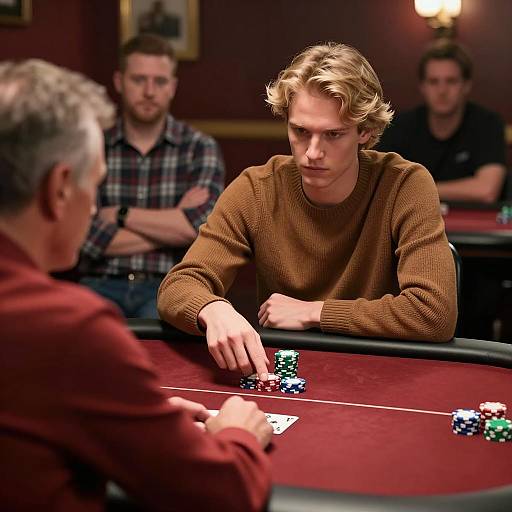 Intense Poker Game in Dimly Lit Room