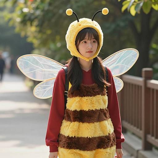 Charming Woman in Bee Costume Outdoors