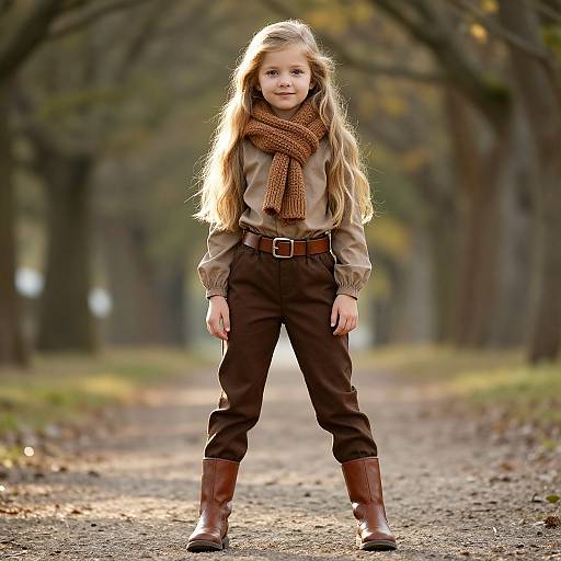 Elegant Blonde Girl in Brown Outfit