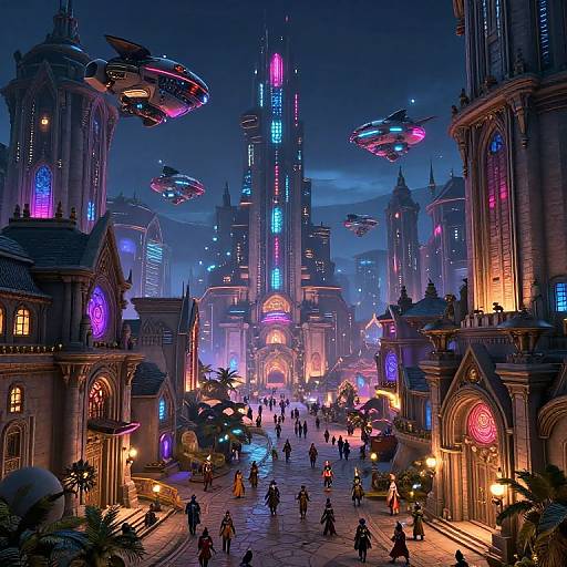 Cyber-Fantasy Futuristic Medieval Cityscape