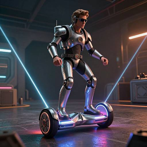 Futuristic Spaceman on Glowing Hoverboard