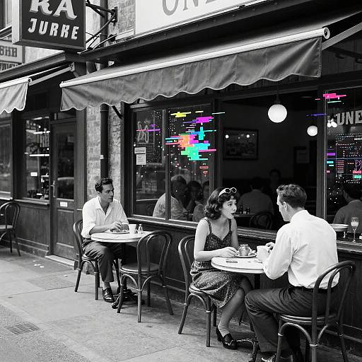1930s Café with Retro-Futuristic AI Effects