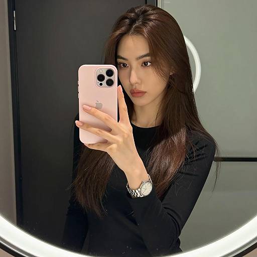 Woman Taking Mirror Selfie with Pink iPhone