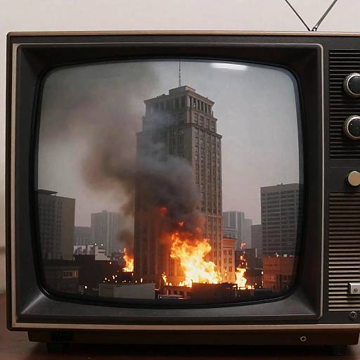 Dramatic Fire Scene on Vintage TV