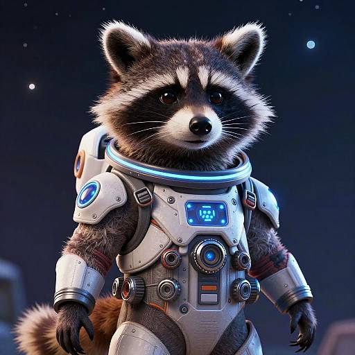 Futuristic Raccoon in Spacesuit Illustration