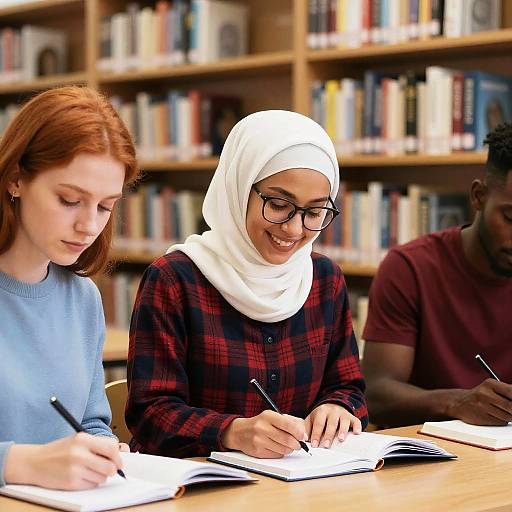 Students Studying Together in Library