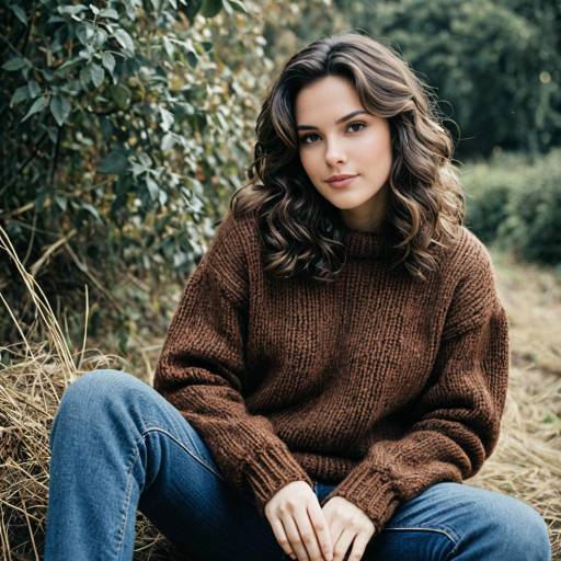 Young Woman in Rustic Outfit Sitting Outdoors