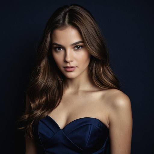 Young Woman in Navy Blue Evening Dress