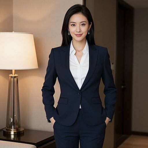 Realistic Woman in Black Pant Suit