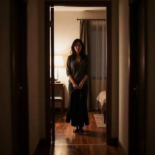 Mystical Woman in Dimly Lit Doorway