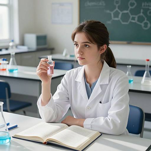Serene Young Woman in University Chemistry Lab