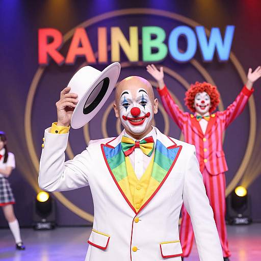 Vibrant Male Clown Duo Performance Scene