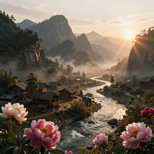 Epic Autumn Sunrise Over Mountain Village