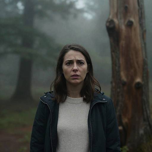 Mysterious Woman in Foggy Forest