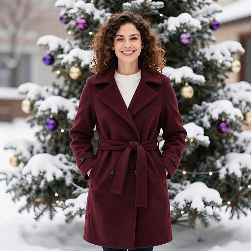 Joyful Woman by a Festive Christmas Tree