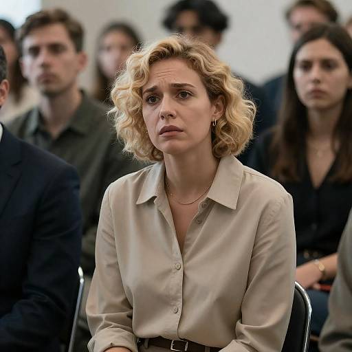 Worried Woman in a Crowded Room