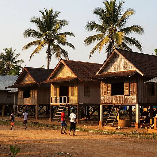 Serene Khmer Stilt Village Scene