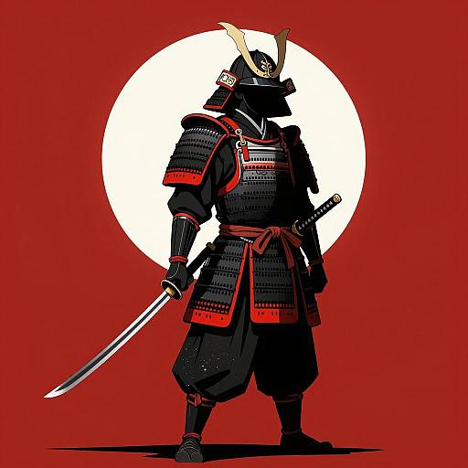 Samurai in Black and Red Armor Illustration