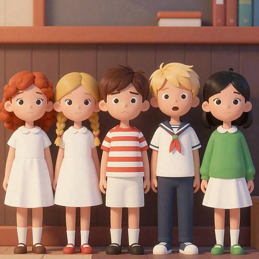 Colorful Digital Illustration of Five Children