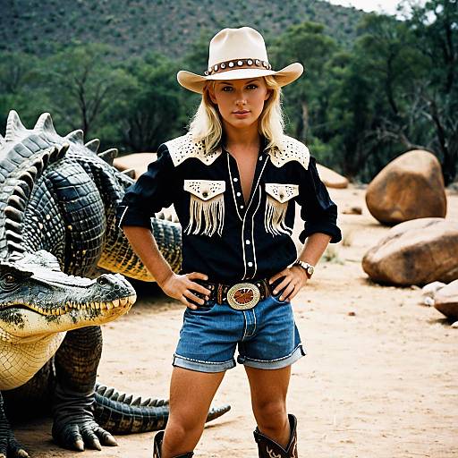 Blonde Male in Crocodile Dundee Outfit Outdoors