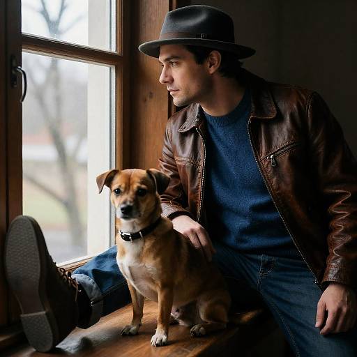 Man with Dog by Window