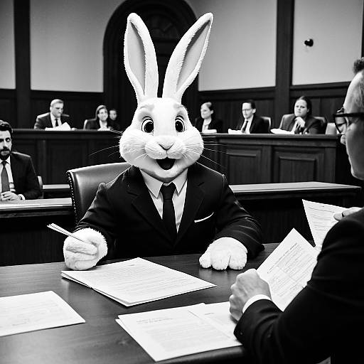 Rabbit in Suit at Courtroom Mediation
