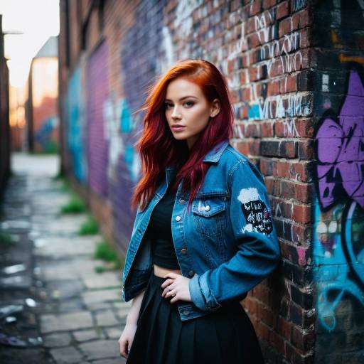 Young Redhead Woman in Denim Jacket in Urban Alley