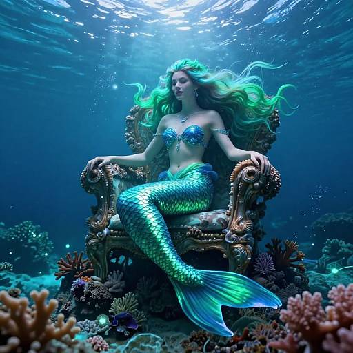 Regal Mermaid Queen Underwater Throne